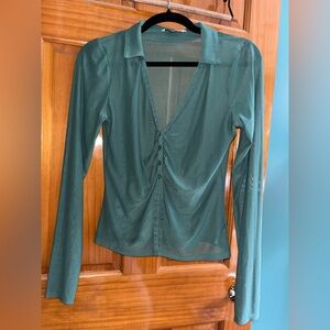 American Eagle Outfitters Teal Sheer Blouse